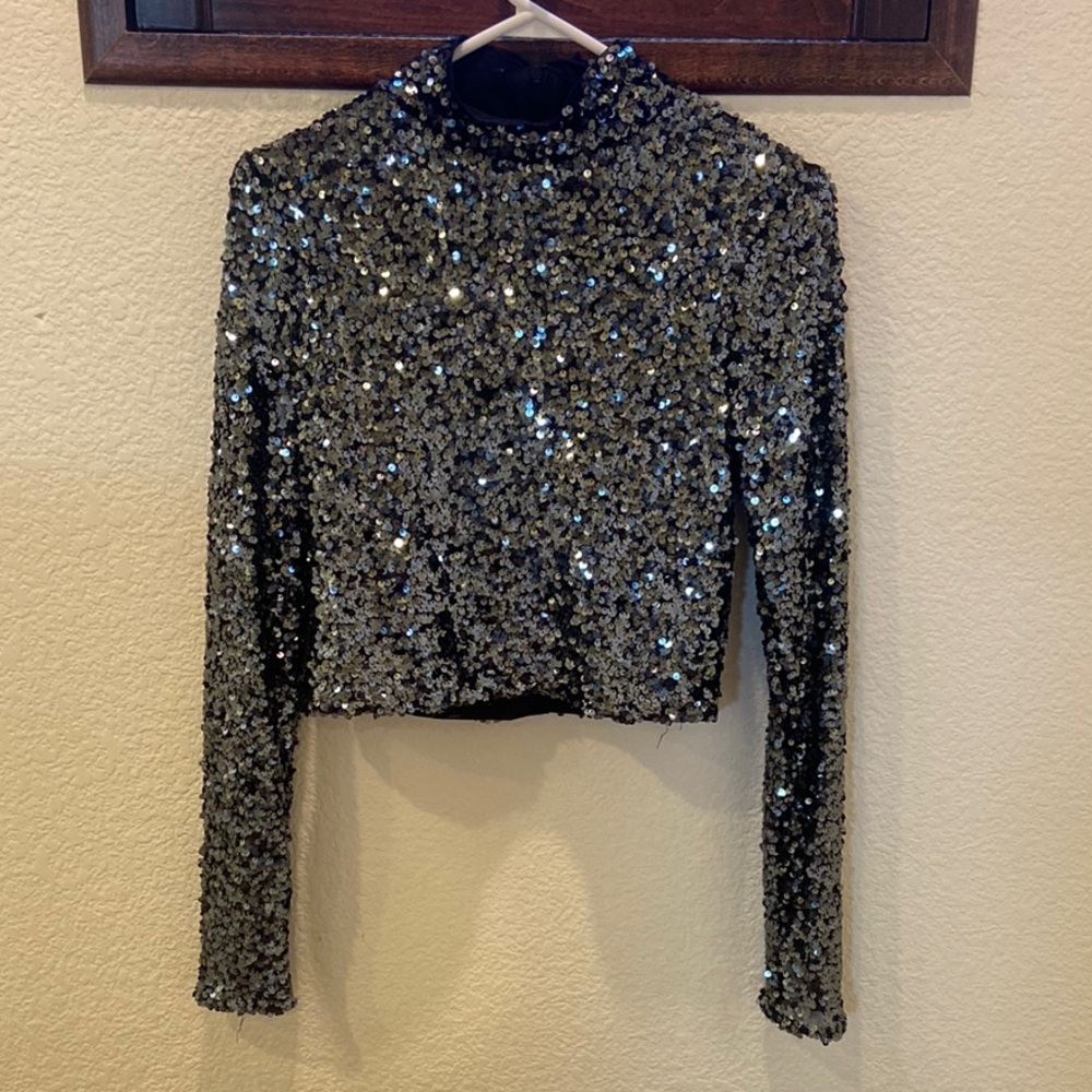 Sequin Long Sleeve Crop Top